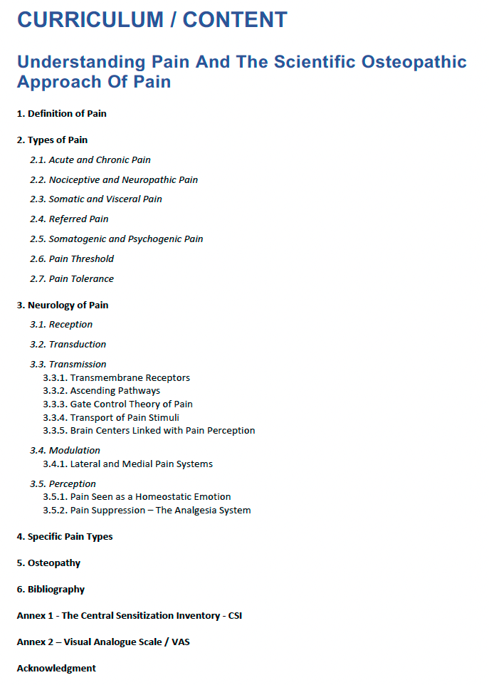osteopathy curriculum understanding pain